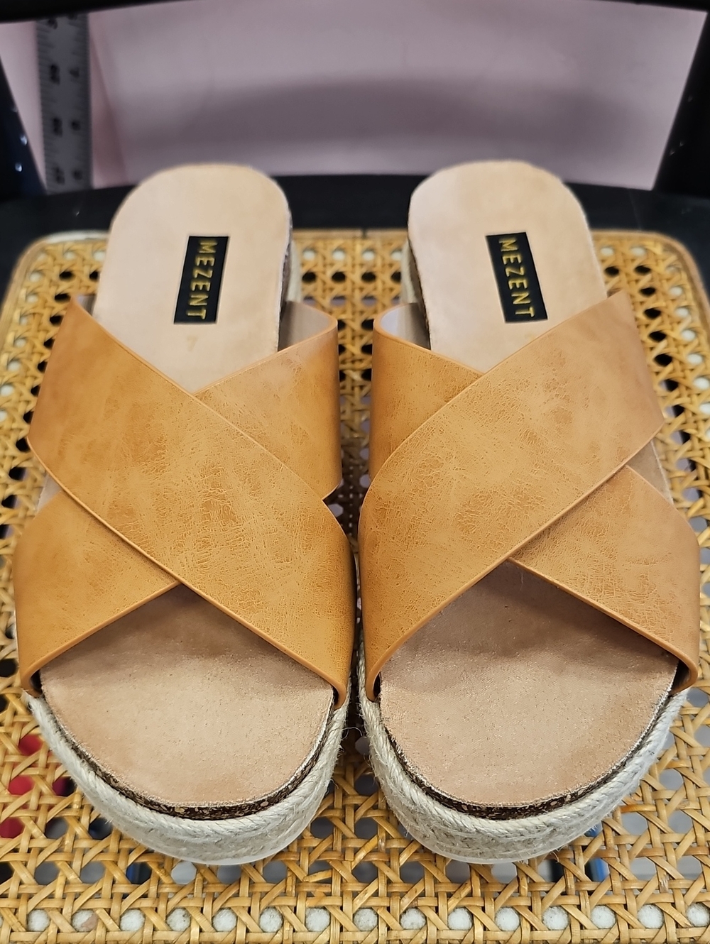 Tan Cross-Strap Espadrille Slide Sandals